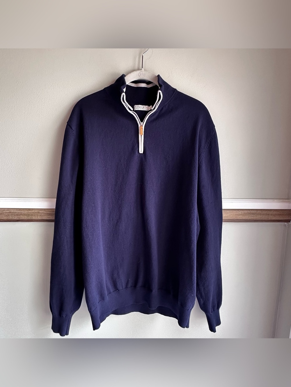Collars and Co Pullover Cotton Cashmere Quarter Zip Sweater Navy Blue